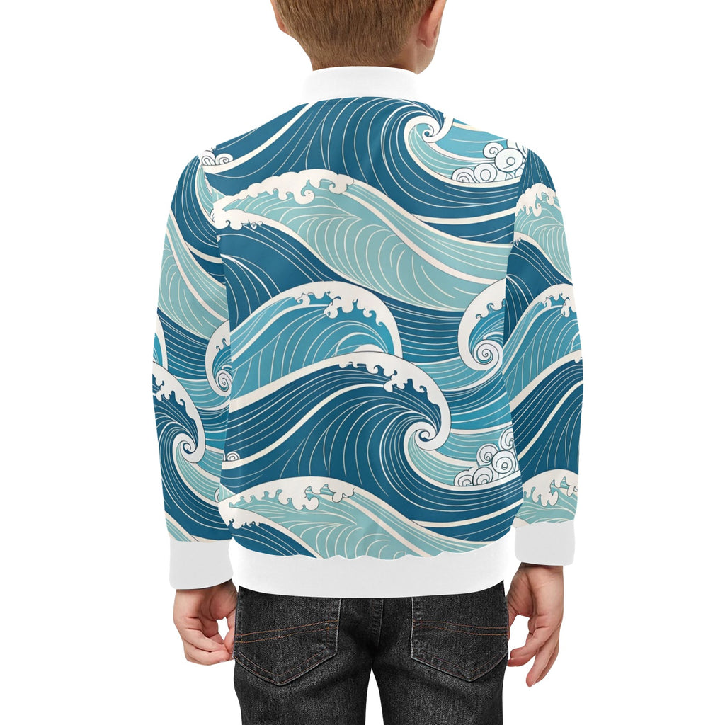 Ocean Waves Kids Bomber Jacket Kids Bomber Jacket Ocean Printed Offshore Surf