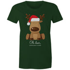 Oh Deer, Christmas Is Here, Reindeer - Womens T-shirt Forest Green Womens Christmas T-shirt Christmas Printed In Australia