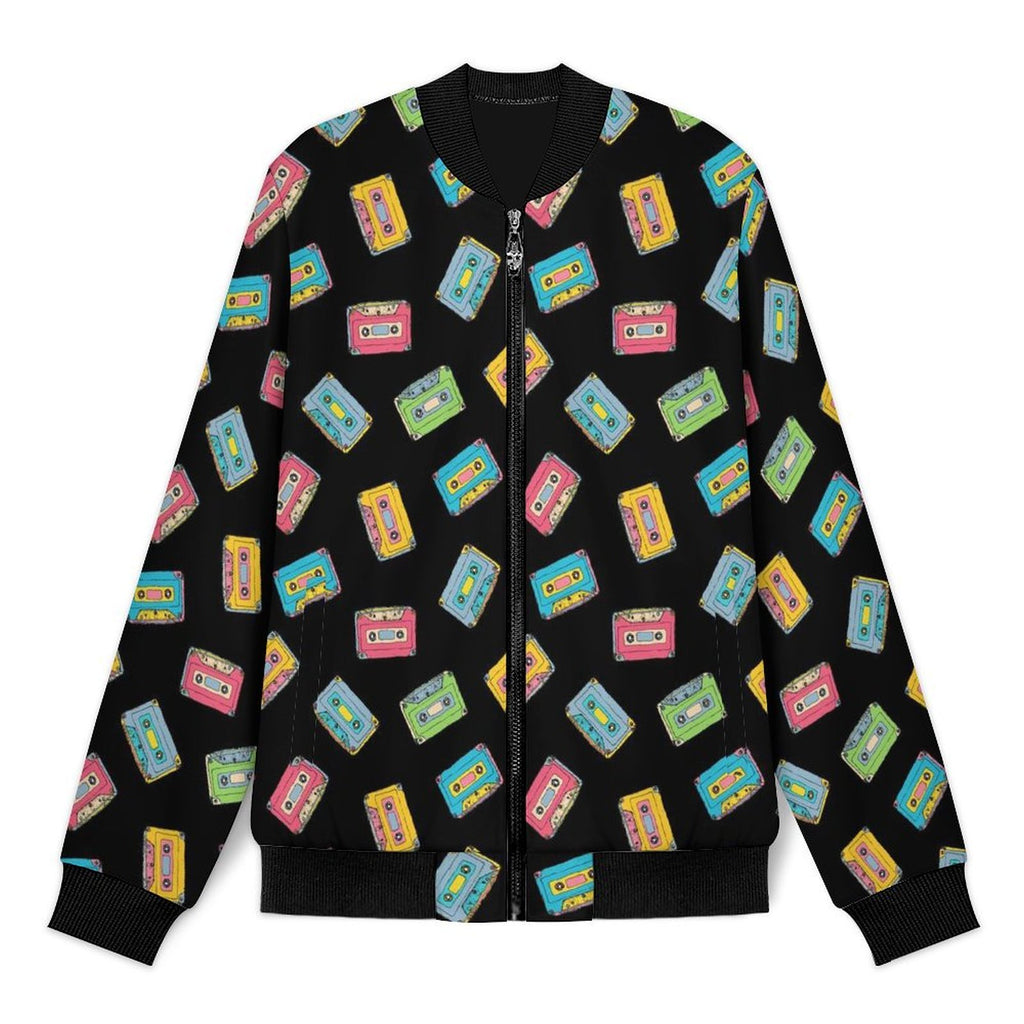 Colourful Cassette Tapes Men's Casual Zip‑Up Bomber Jacket