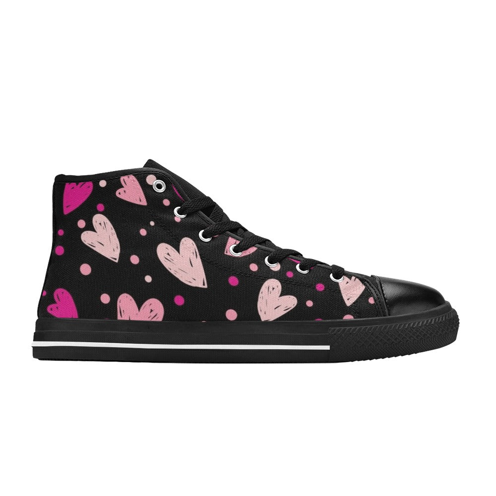Pink Hearts - Kids' High Top Canvas Shoes Kids High Top Canvas Shoes Love Printed Offshore