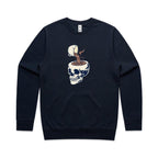 Coffee Skull - AS Colour Stencil Crew Navy Sweatshirt Coffee Printed In Australia