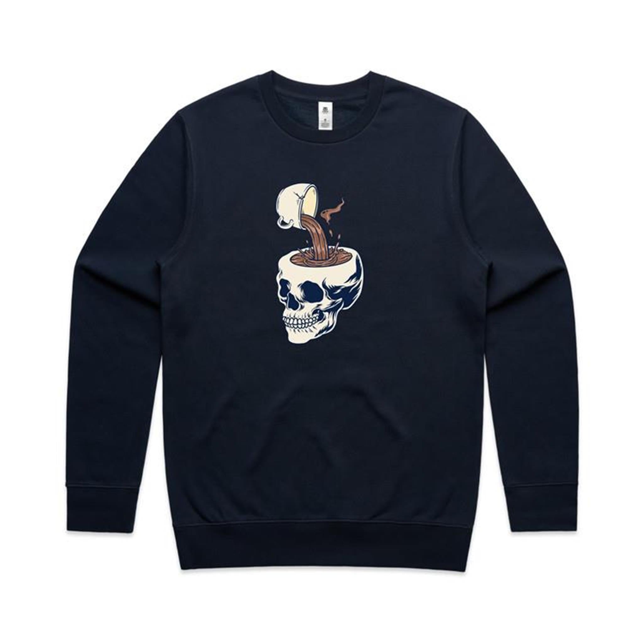 Coffee Skull - AS Colour Stencil Crew Navy Sweatshirt Coffee Printed In Australia
