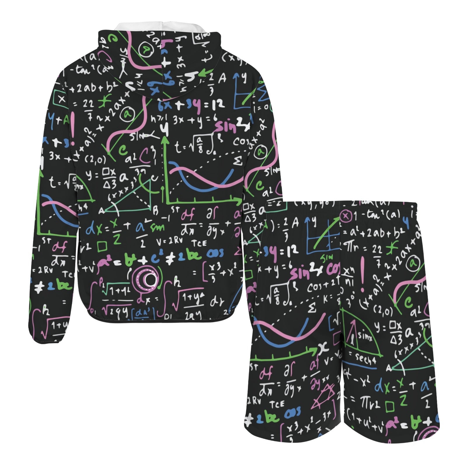 Equations In Green And Pink Men's Lightweight Sun Hoodie & Shorts Set Men's Lightweight Sun Hoodie & Shorts Maths Printed Offshore