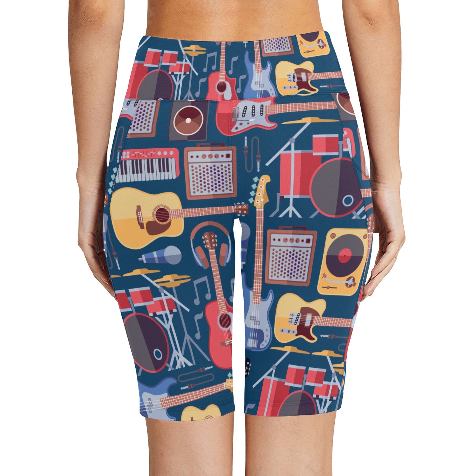 Music Instruments Blue - Women's Bike Shorts With Side Pockets Women's Bike Shorts Music Printed Offshore