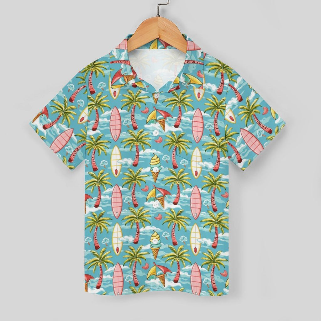 Summer Surf Kids Youth Short Sleeve Button Up Shirt