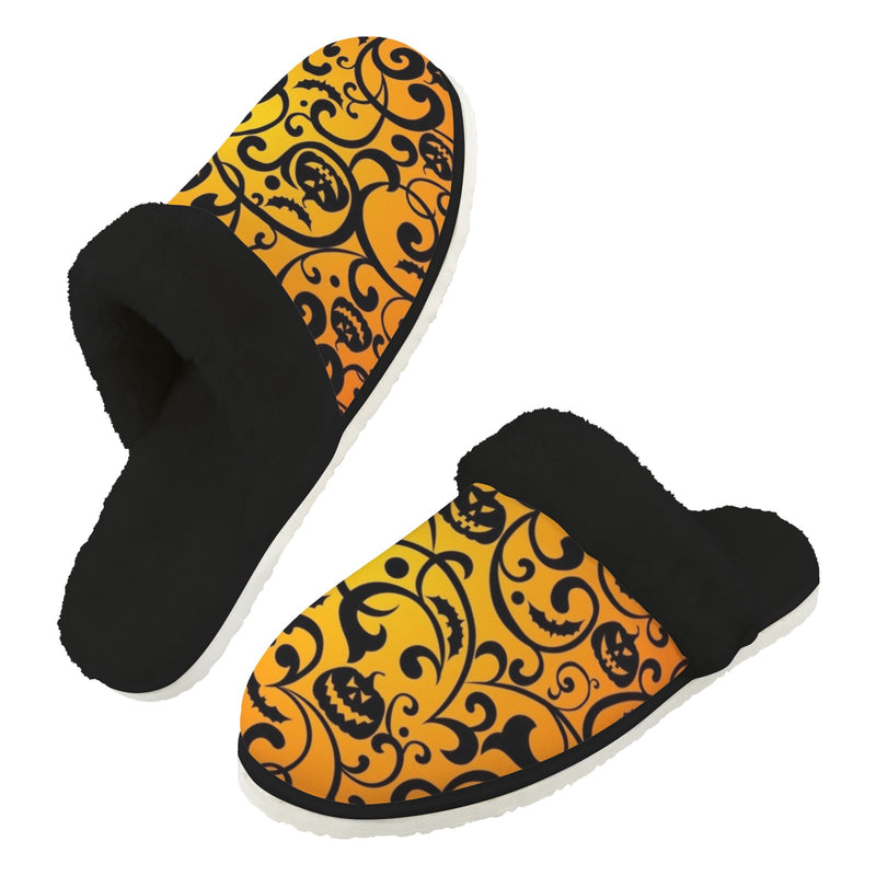 Halloween - Men's Fur Trim Thick-Sole Indoor Slippers 2XL Men's Fur Trimmed Slippers Halloween Printed Offshore