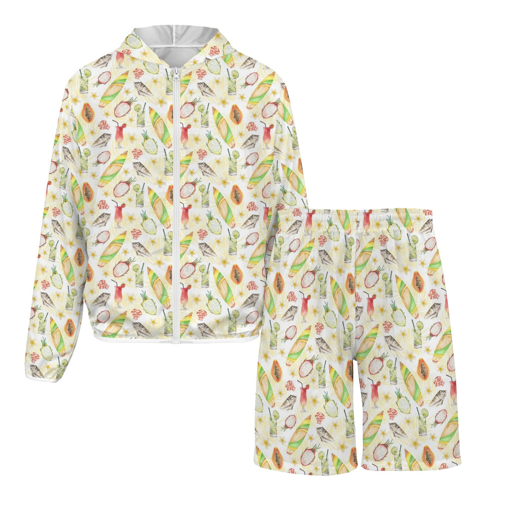 Tropical Surf Men's Lightweight Sun Hoodie & Shorts Set Men's Lightweight Sun Hoodie & Shorts Printed Offshore Summer Surf