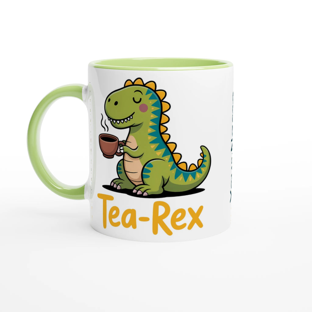 Personalised - Tea-Rex, Tea Drinking Dinosaur - 11oz Ceramic Mug Ceramic Green Personalised 11oz Mug animal Globally Fulfilled Tea