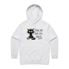 Living That Nine Lives Kind Of Tired, Frazzled Cat - Womens Hoodie White Marle Womens Hoodie animal Coffee Printed In Australia