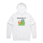 Snailing It - Mens Hoodie White Mens Hoodie animal Fitness Positivity Printed In Australia