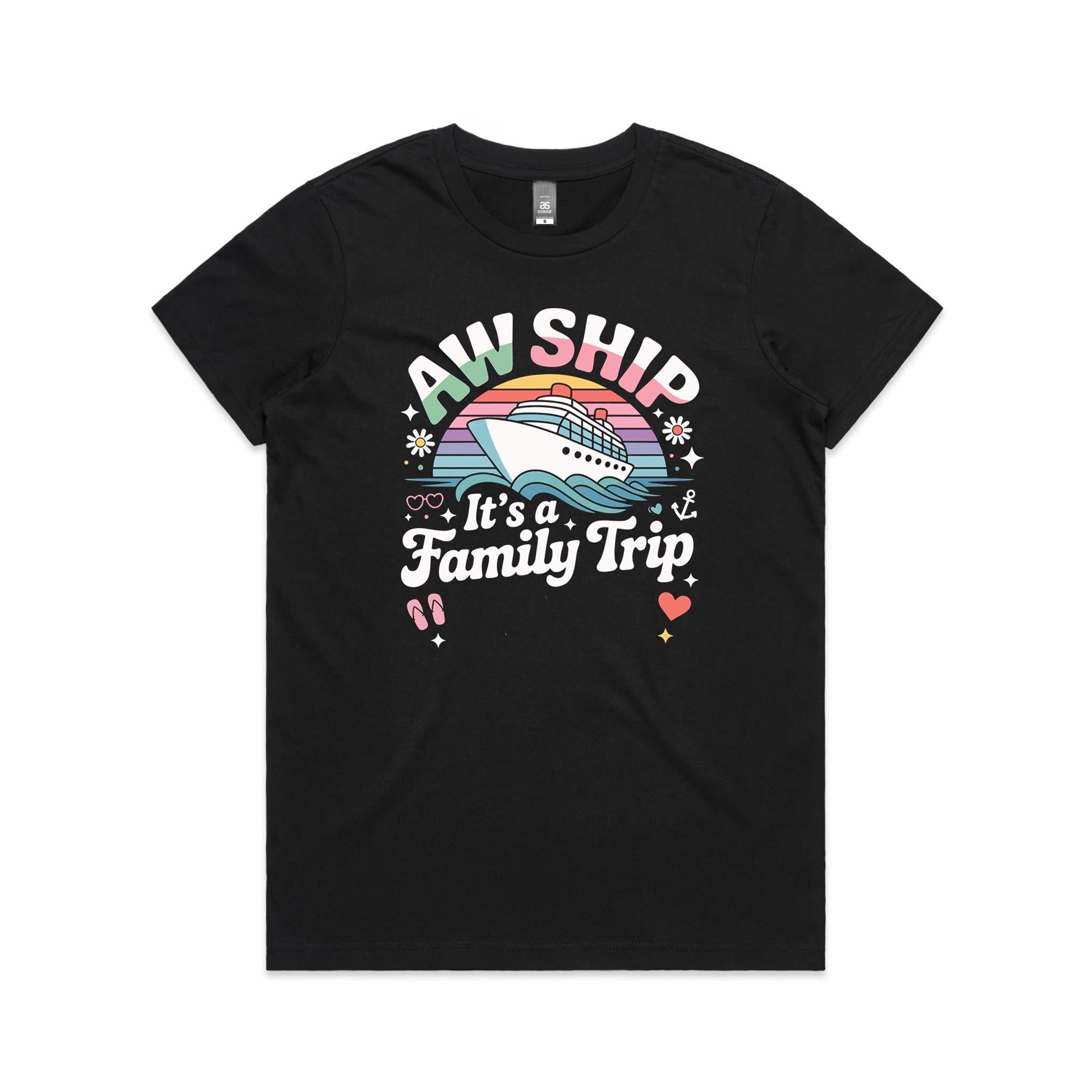 Aw Ship, It's A Family Trip Womens Cruise T-shirt Black Womens Cruise T-shirt Cruise Printed In Australia