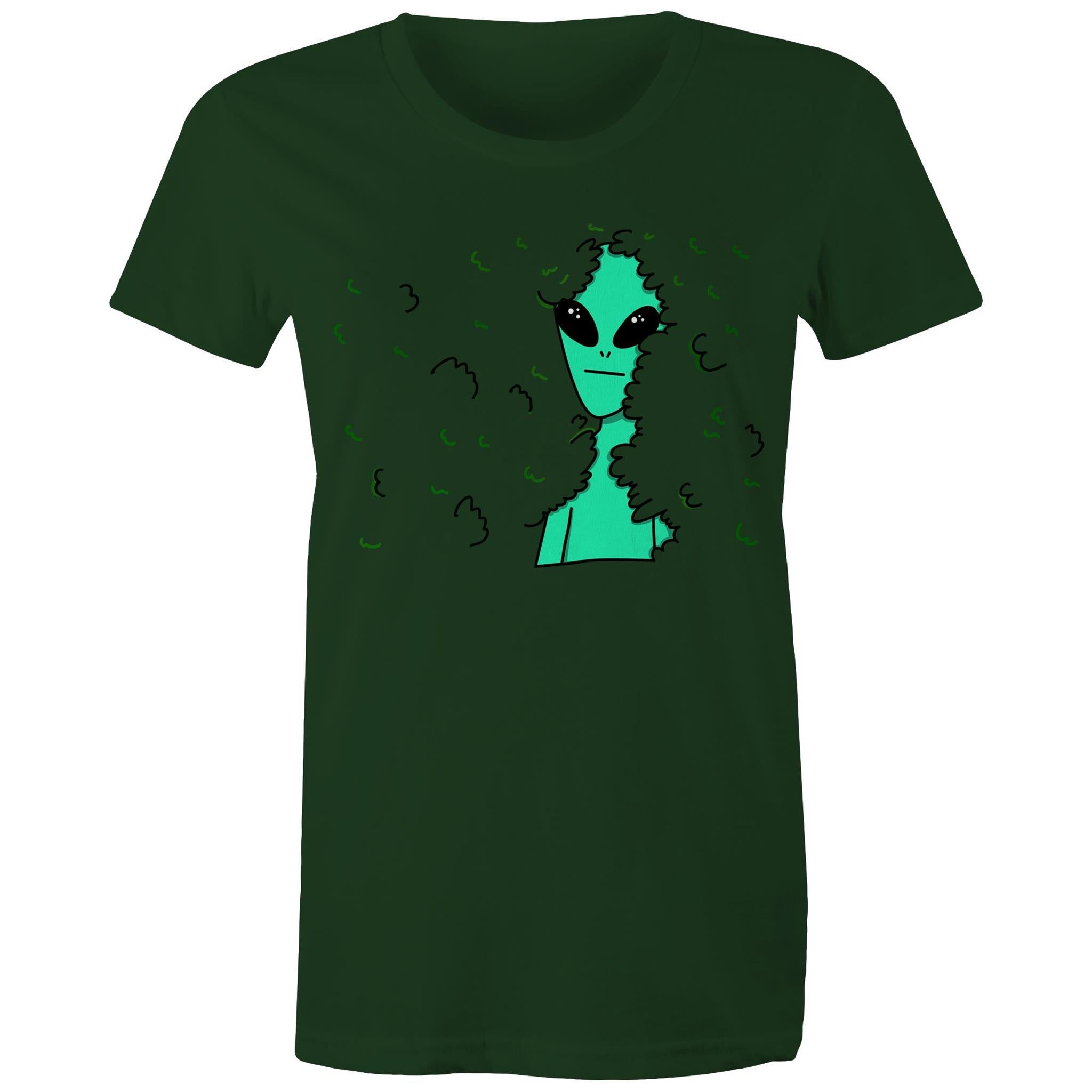 Alien Hedge - Womens T-shirt Forest Green Womens T-shirt Printed In Australia Sci Fi
