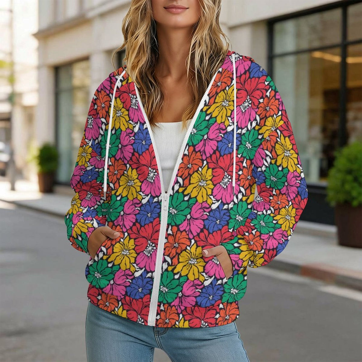 Bright And Bold Flowers Women's Full-Zip Hoodie