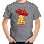 UFO, Here For The Cats - Kids Youth T-Shirt Grey Marle Kids Youth T-shirt animal Printed In Australia Sci Fi