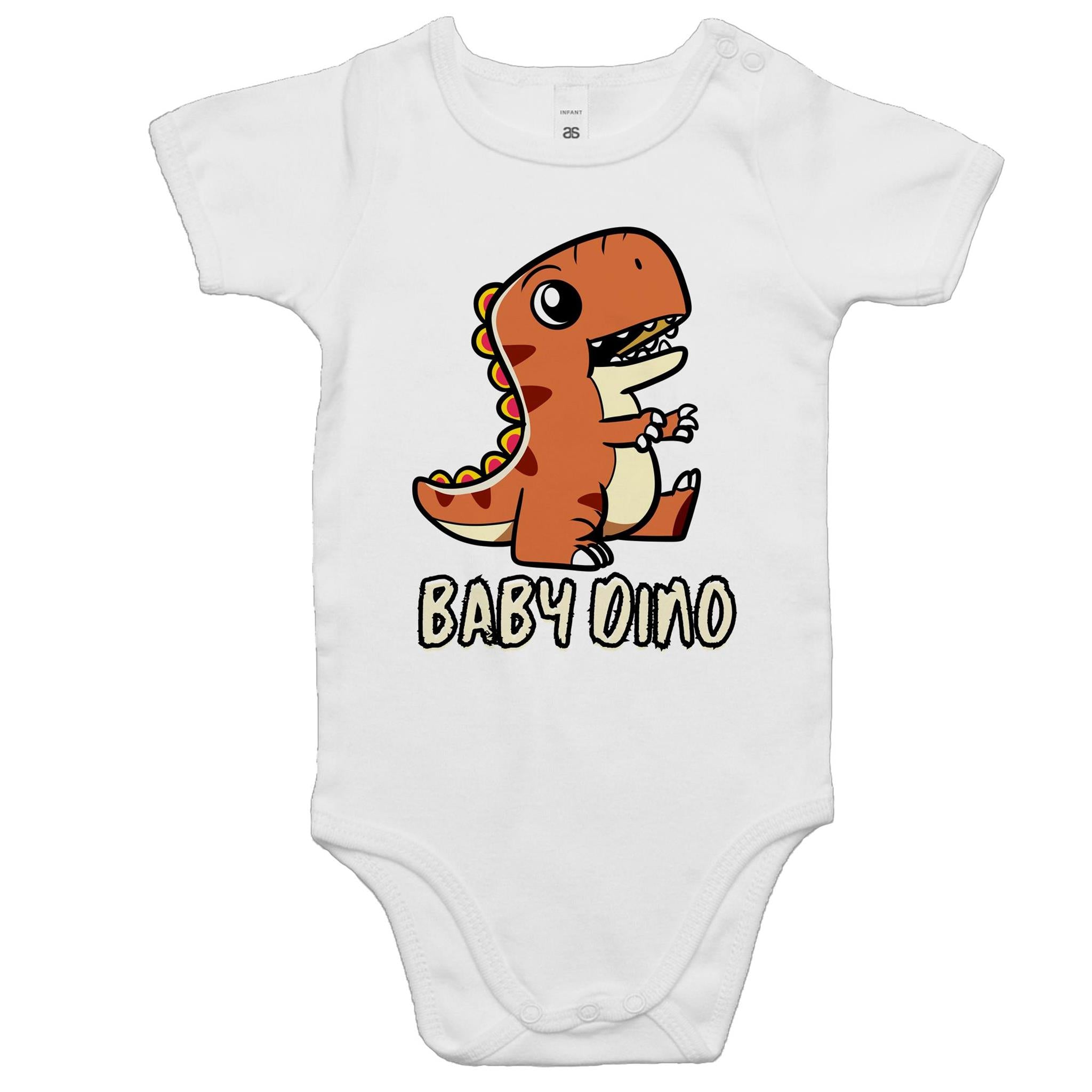 Baby Dino, Dinosaur - Baby Bodysuit White Baby Bodysuit Printed In Australia