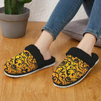 Halloween Women's Fur Trim Thick-Sole Indoor Slippers Women's Fur Trimmed Slippers Halloween Printed Offshore