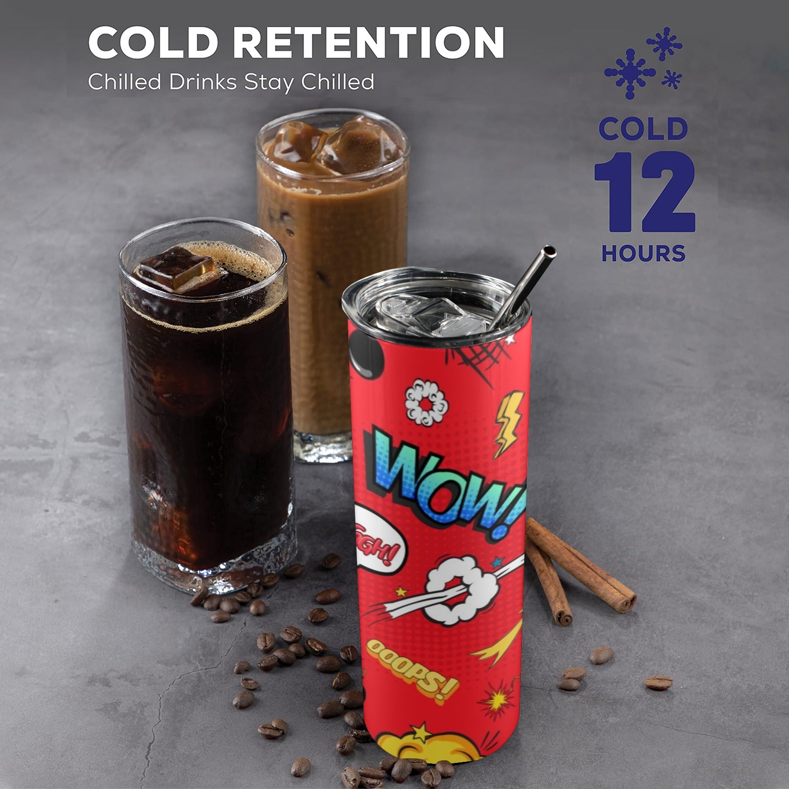 Comic Book Red - 20oz Tall Skinny Tumbler with Lid and Straw