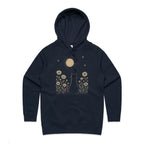 Whimsical Cat And Moon Women's AS Colour Hoodie Navy Womens Hoodie animal Printed In Australia