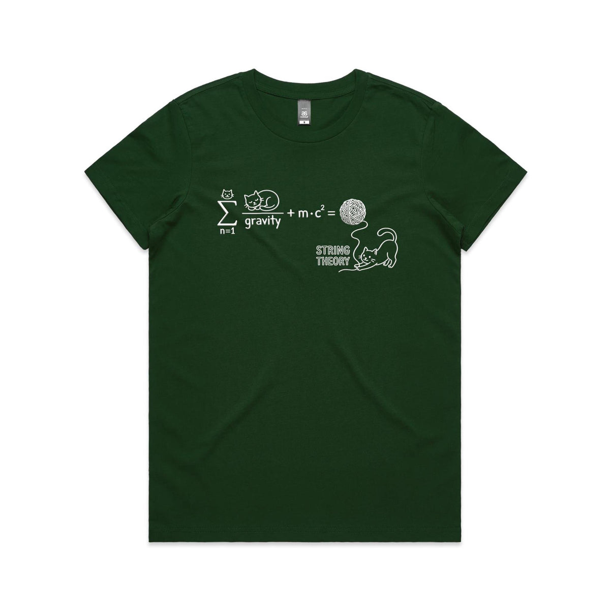 Cat String Theory Physics Women's AS Colour T-shirt Forest Green Womens T-shirt animal Printed In Australia Science