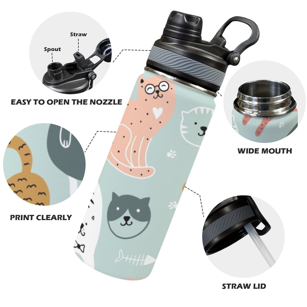 Cat Stretch - Insulated Water Bottle with Dual-Use Lid (18oz) Insulated Water Bottle with Dual-Use Lid (18oz) animal Printed Offshore