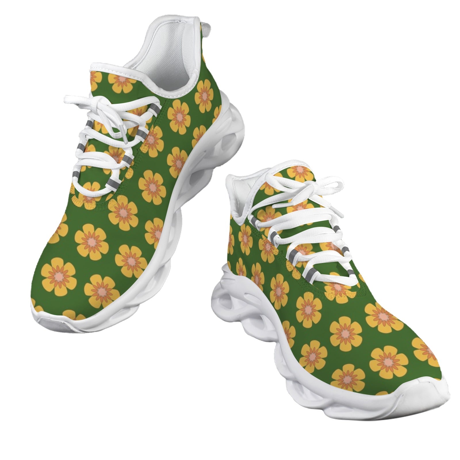 Yellow Flowers On Green Women's Twisted Sole Sneakers
