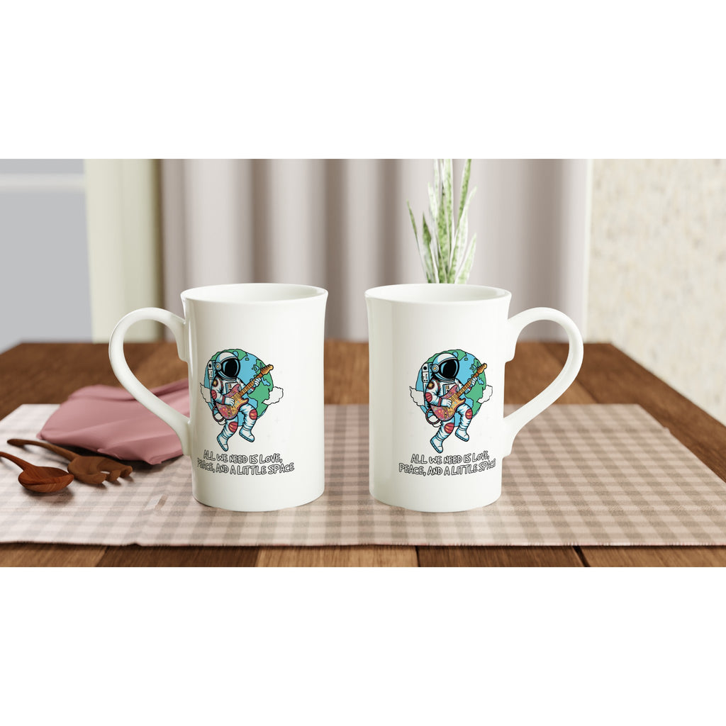 Astronaut, All We Need Is Love, Peace And A Little Space - White 10oz Porcelain Slim Mug Porcelain Mug Globally Fulfilled Space
