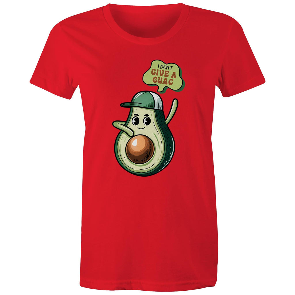 Avocado, I Don't Give A Guac - Womens T-shirt Red Womens T-shirt Food Printed In Australia
