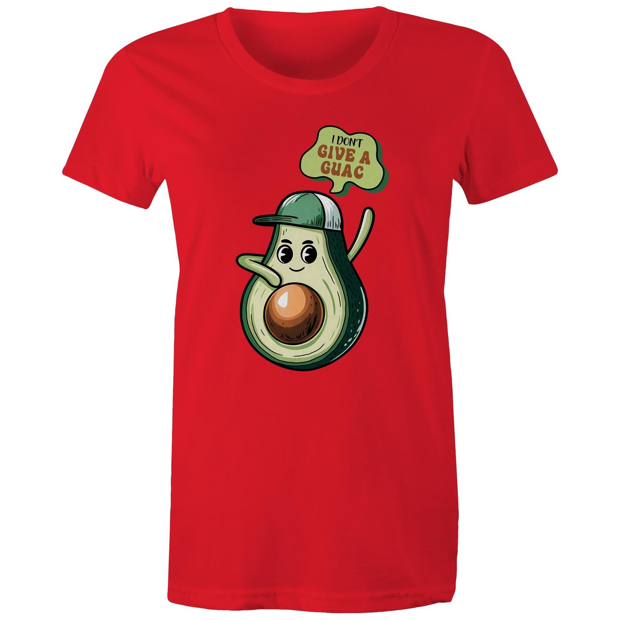 Avocado, I Don't Give A Guac - Womens T-shirt Red Womens T-shirt Food Printed In Australia
