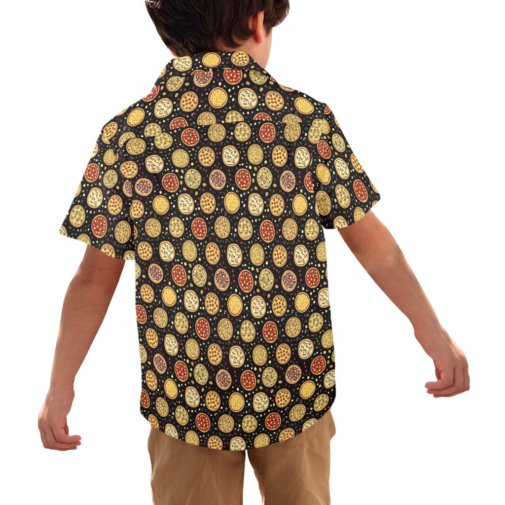 Round Pizzas On Black Junior Kids Hawaiian Shirt