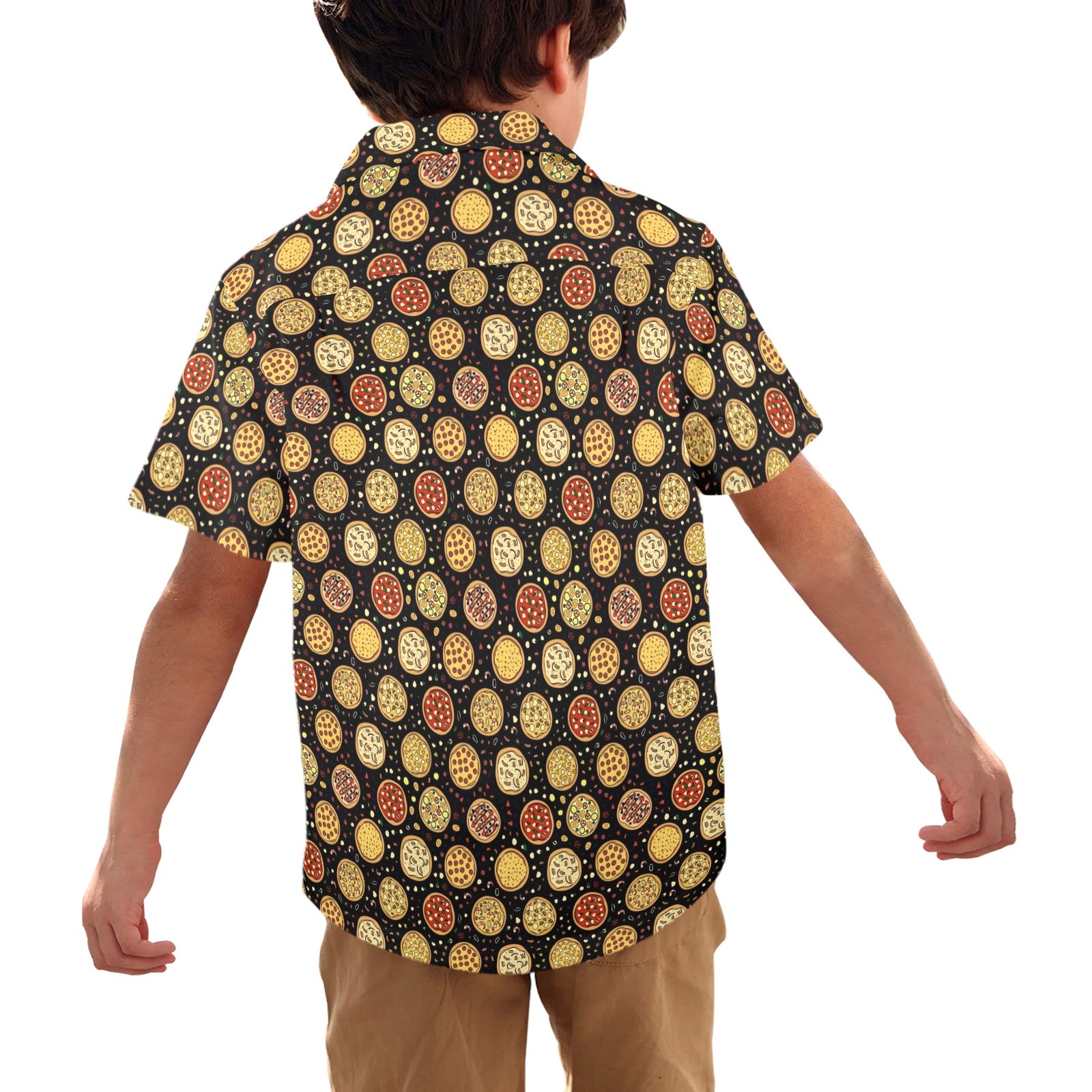 Round Pizzas On Black Junior Kids Hawaiian Shirt