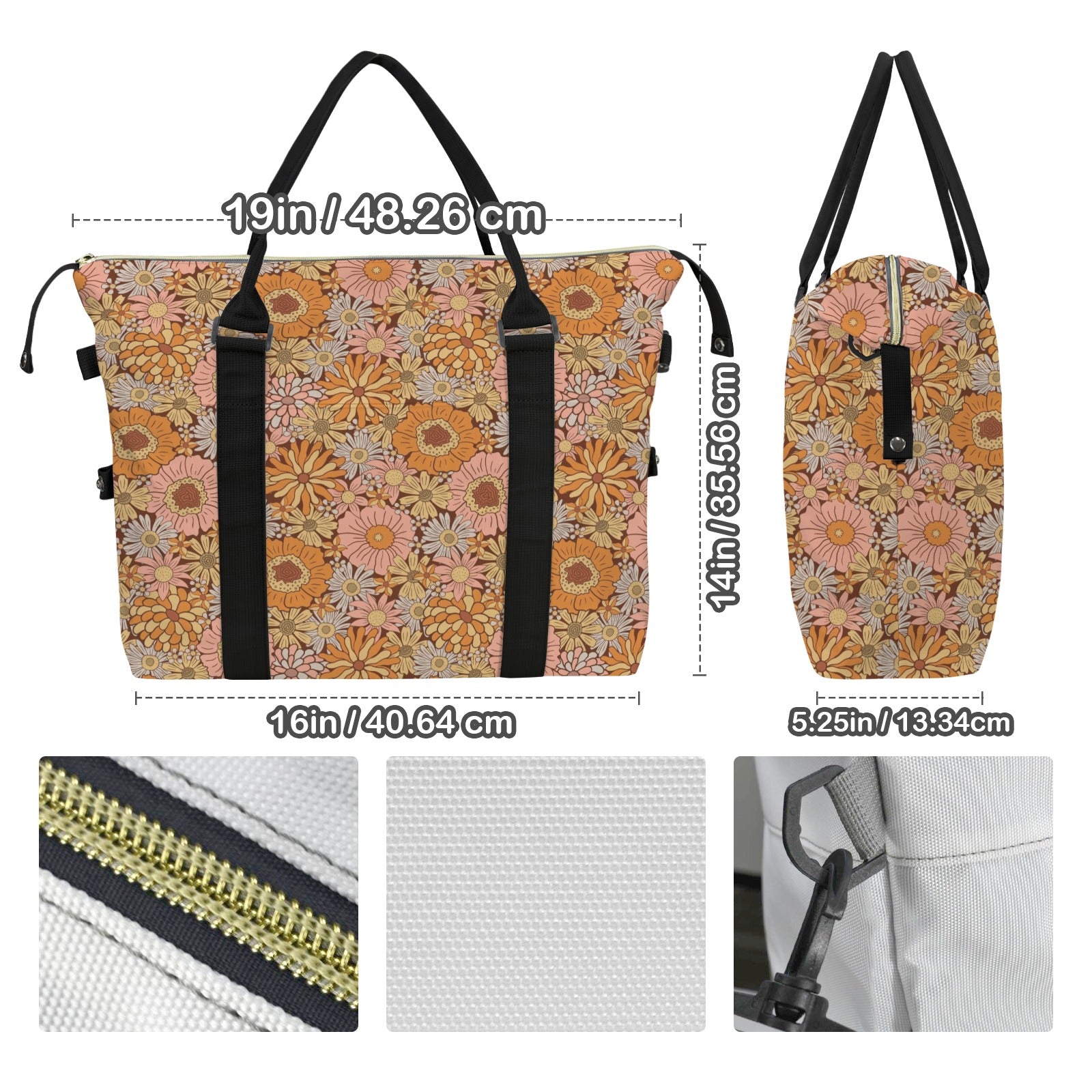 Orange Retro Floral Duffle Bag-Simple (Model 1715) Duffle Bag-Simple (1715)