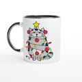 Christmas Cat White 11oz Ceramic Mug with Colour Inside Ceramic Black Christmas Colour Mug Christmas Globally Fulfilled