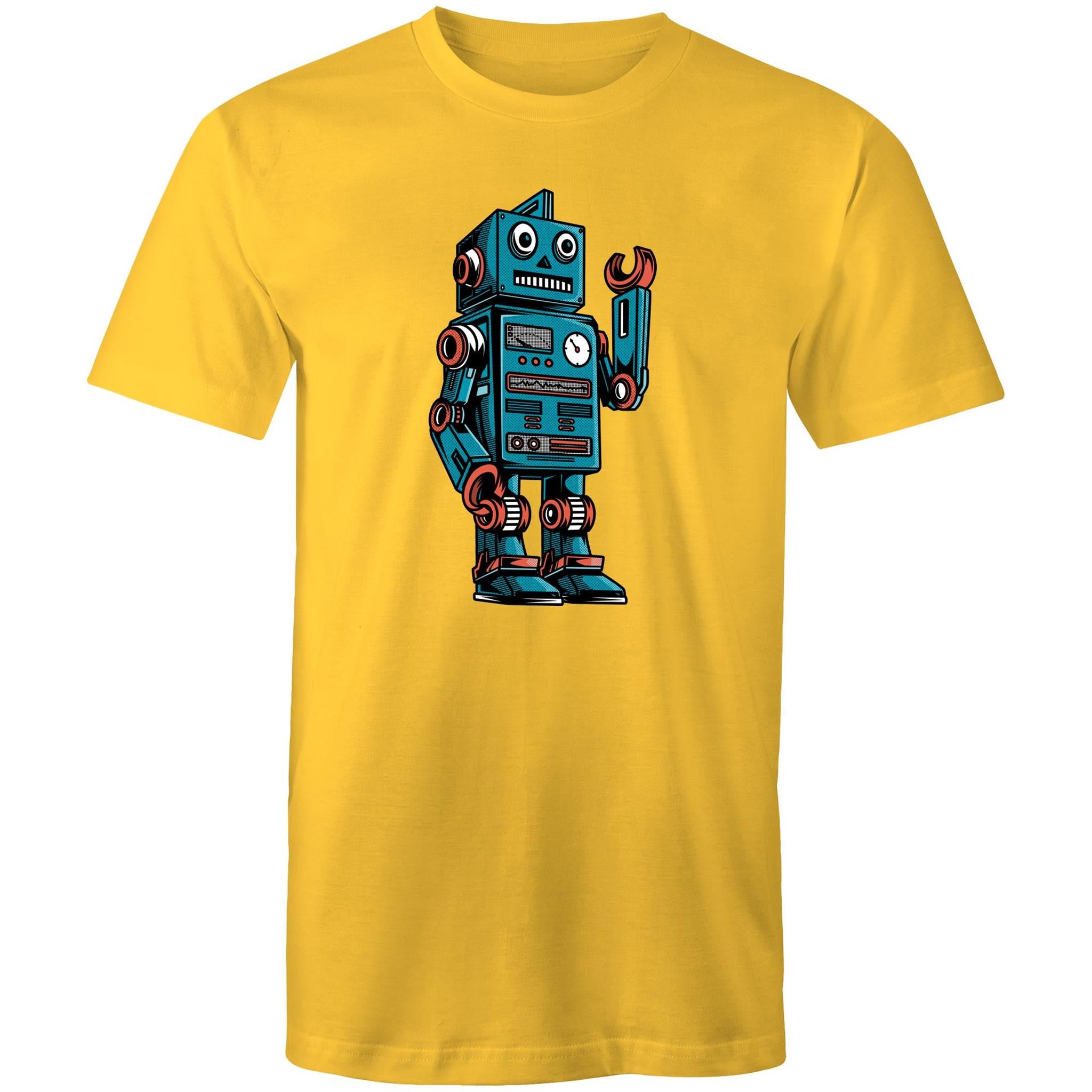 Robot - Mens T-Shirt Yellow Mens T-shirt Printed In Australia Sci Fi