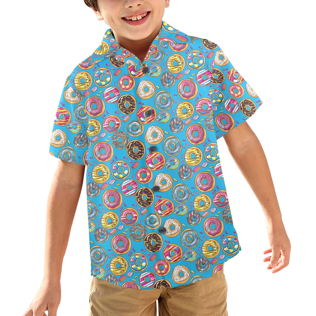 Doughnuts On Blue Junior Kids Hawaiian Shirt