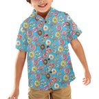 Doughnuts On Blue Junior Kids Hawaiian Shirt