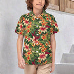 Vintage Hawaiian Floral Kids Youth Short Sleeve Button Up Shirt