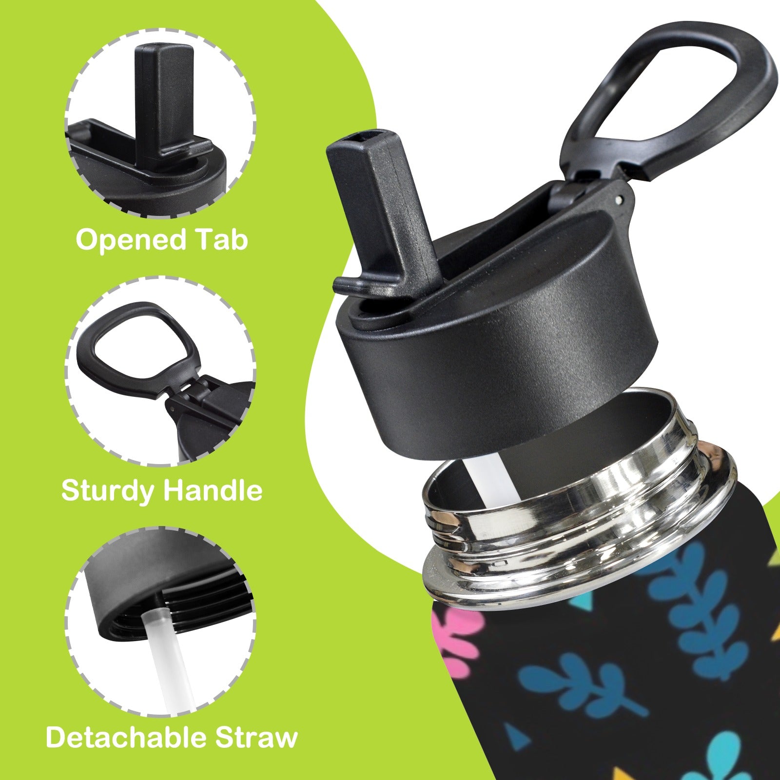 Rainbows And Flowers 12oz Kids Water Bottle with Straw Lid
