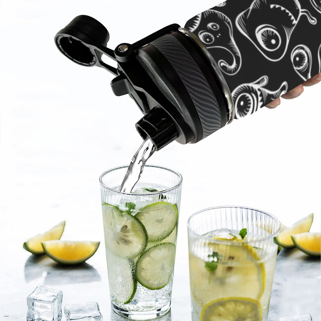 Monsters In Black And White - Insulated Water Bottle with Dual-Use Lid (18oz) Insulated Water Bottle with Dual-Use Lid (18oz) Printed Offshore Sci Fi