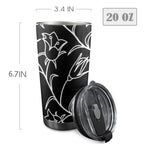 Black And White Floral - 20oz Mobile Tumbler with Lid (Black Lock) 20oz Travel Mug Plants Printed Offshore