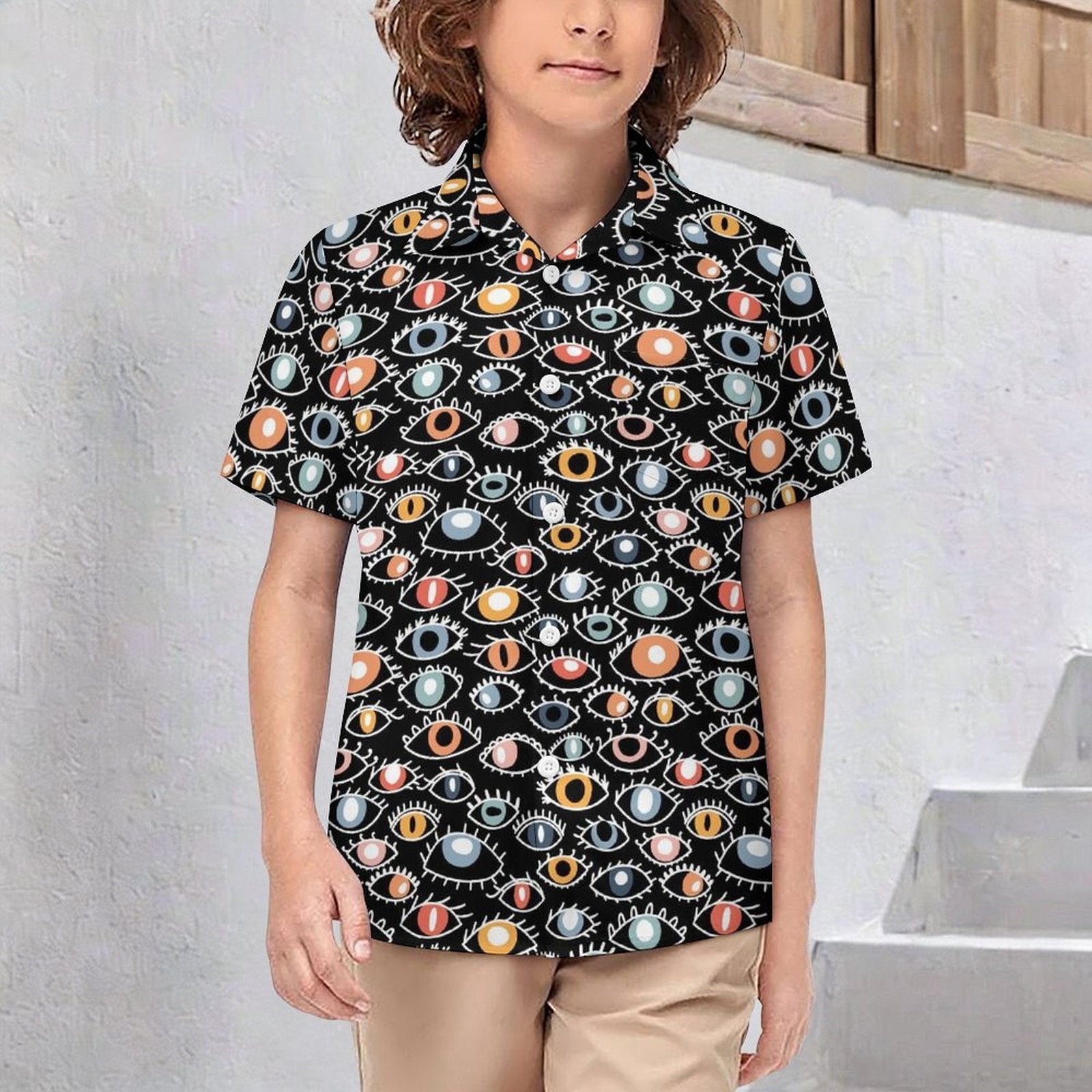 Eyes On Black Kids Youth Short Sleeve Button Up Shirt