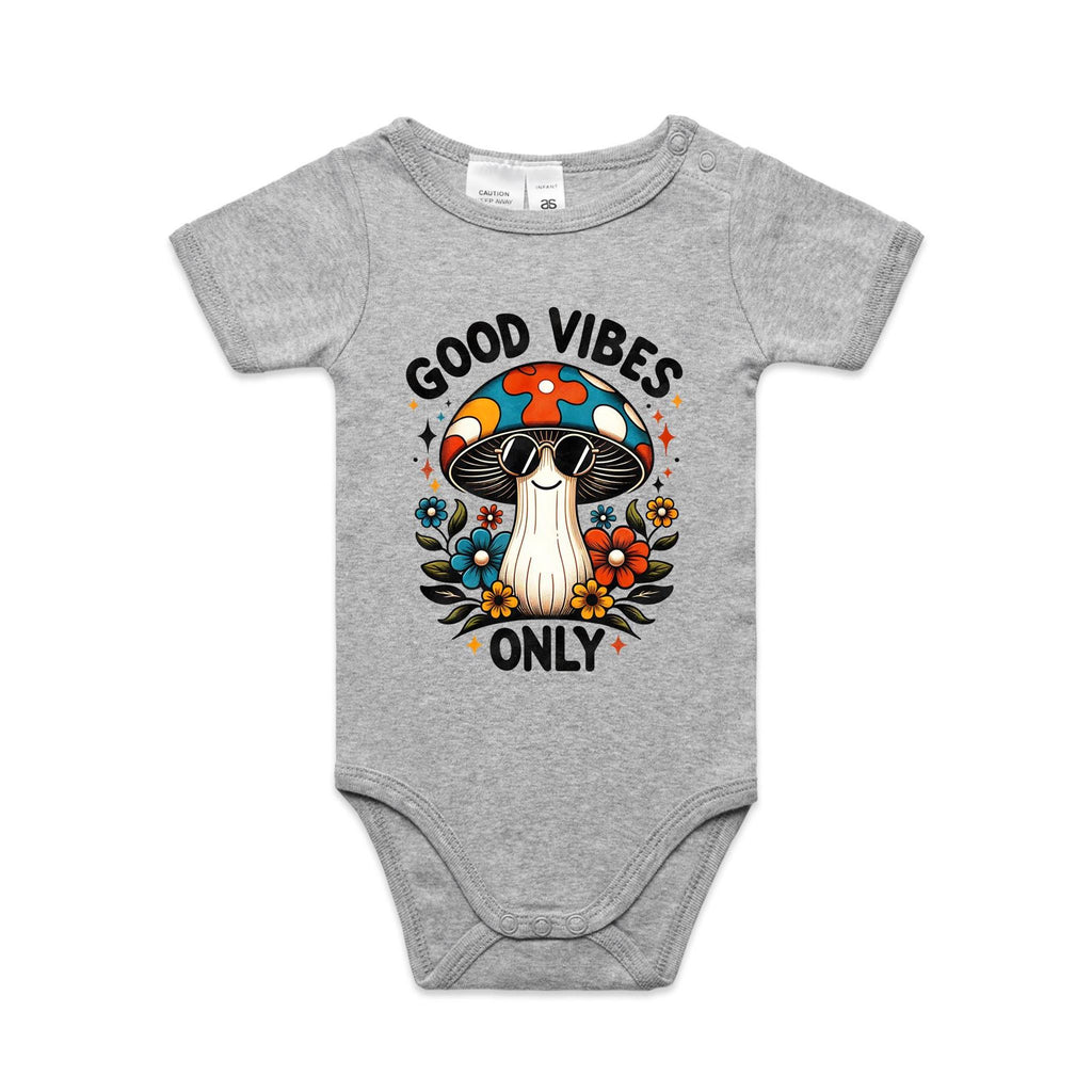 Good Vibes Only, Hippie Mushroom With Sunglasses - Baby Bodysuit