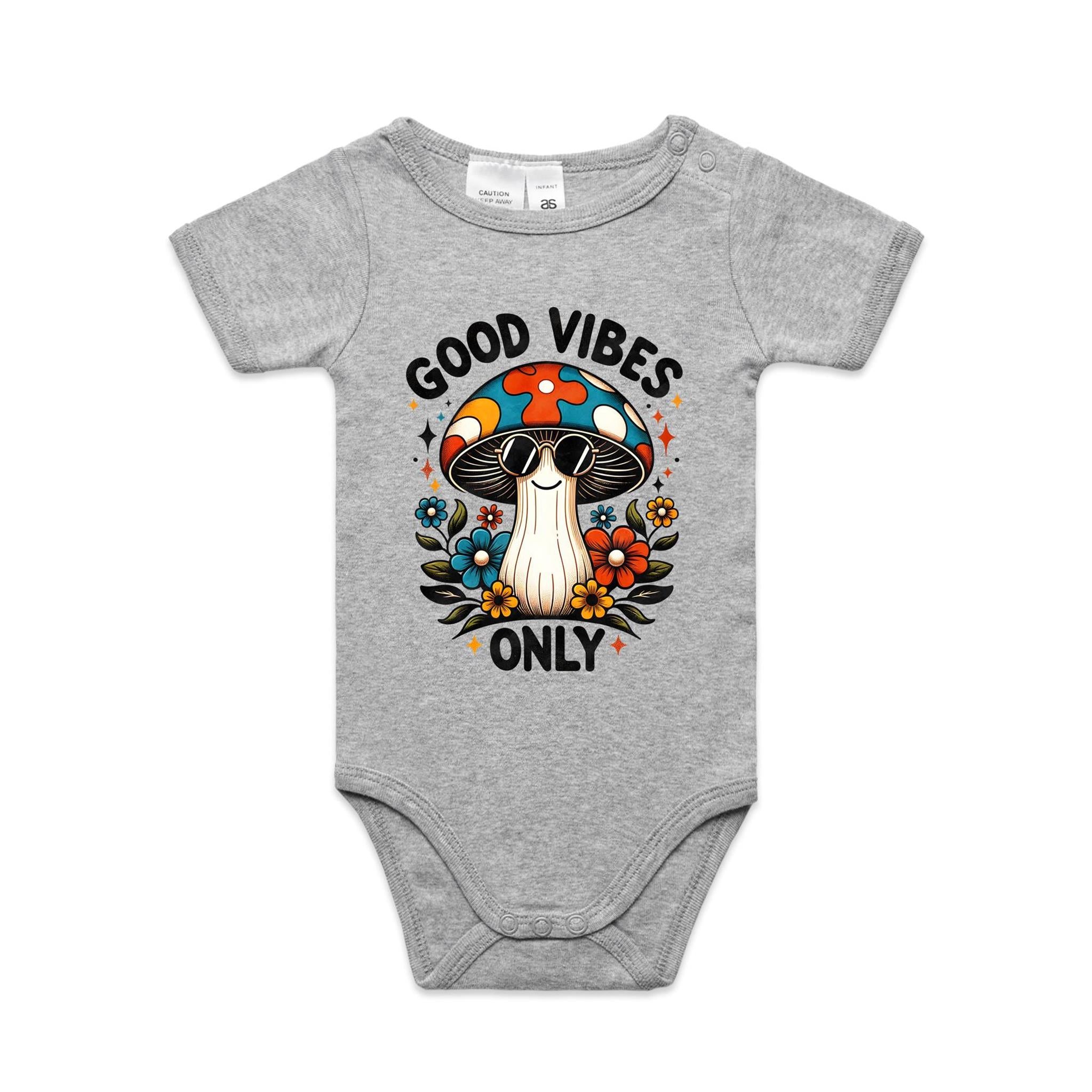 Good Vibes Only, Hippie Mushroom With Sunglasses - Baby Bodysuit