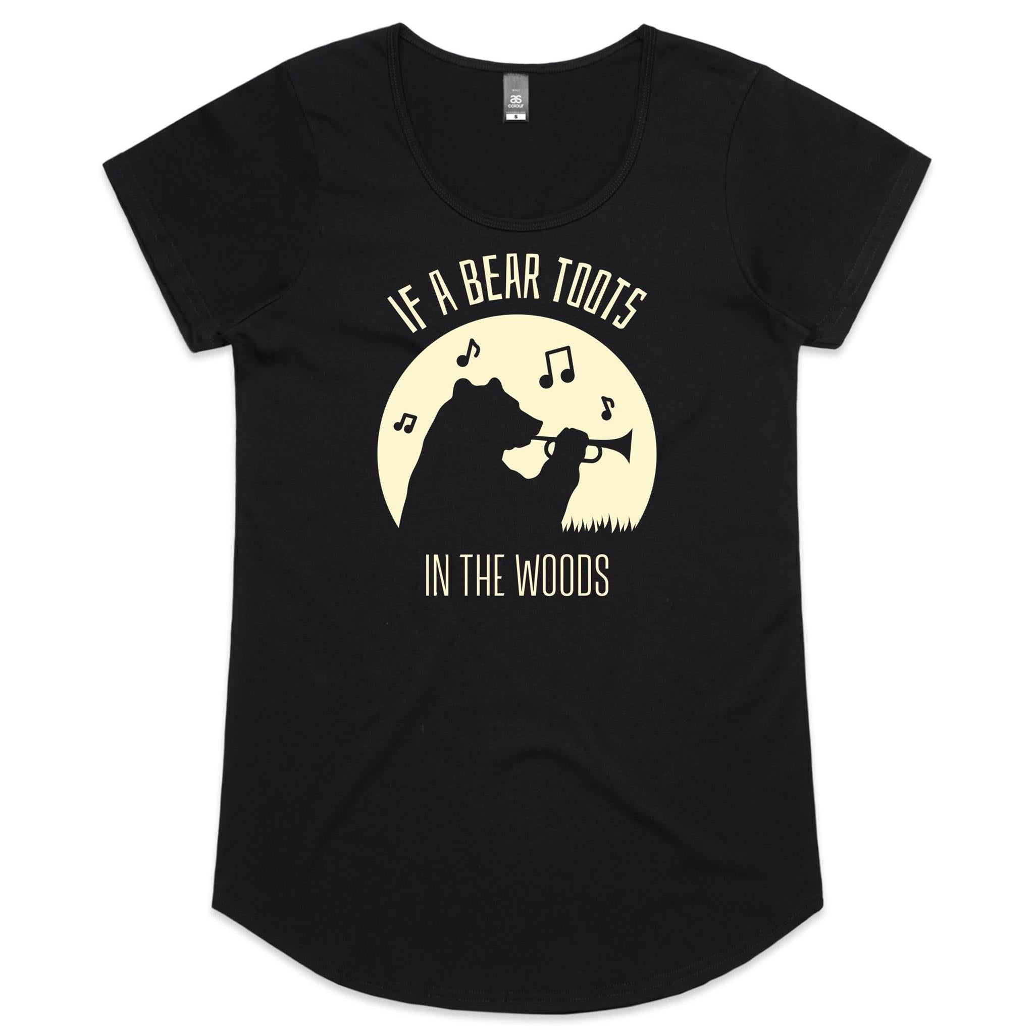 If A Bear Toots In The Woods, Trumpet Player - Womens Scoop Neck T-Shirt Black Womens Scoop Neck T-shirt animal Music Printed In Australia