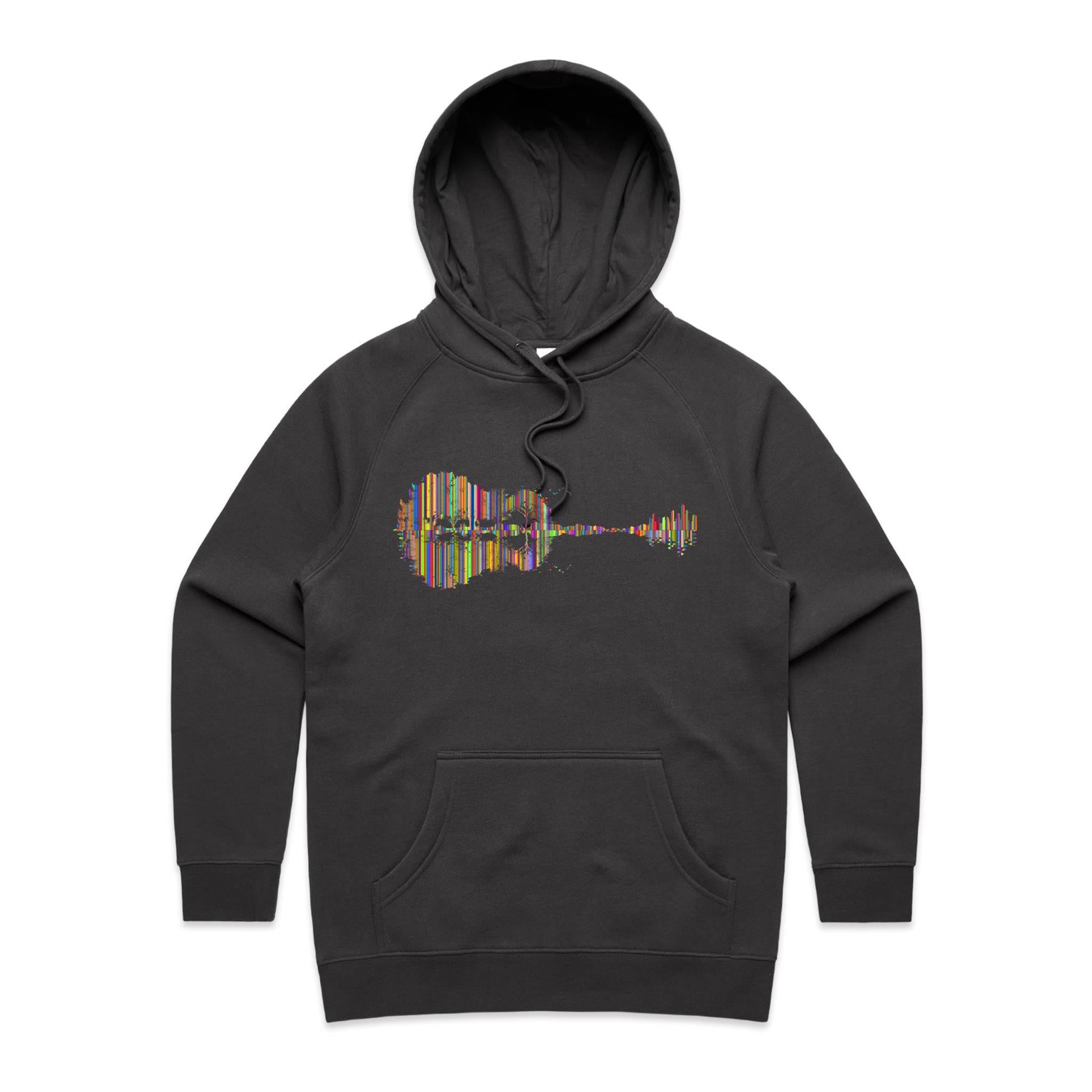 Guitar Reflection In Colour - Womens Hoodie Coal Womens Hoodie Music Printed In Australia