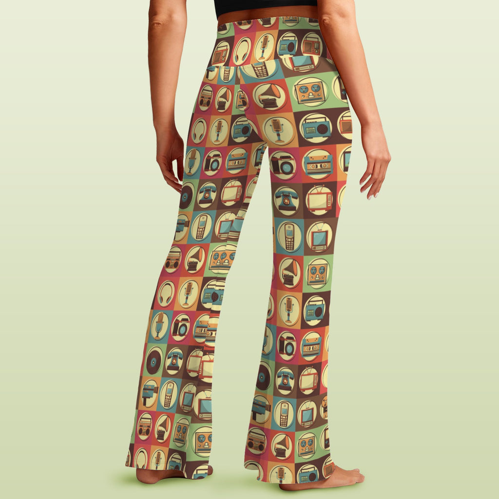 Retro Life High Waist Crossover Tummy Control Flare Leggings High Waist Flare Leggings Printed Offshore Retro