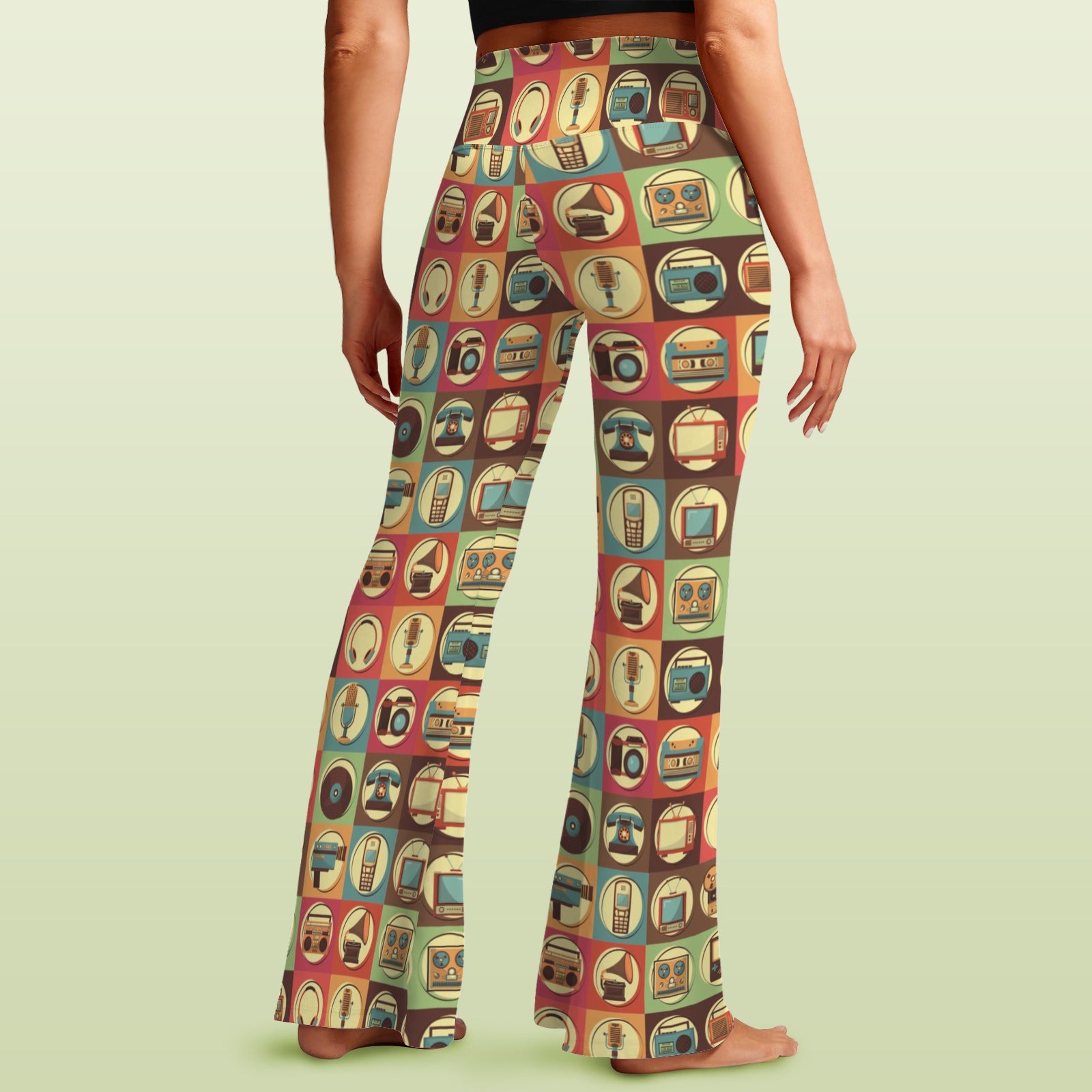 Retro Life High Waist Crossover Tummy Control Flare Leggings High Waist Flare Leggings Printed Offshore Retro