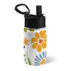 Vintage Boho Flowers 12oz Kids Water Bottle with Straw Lid