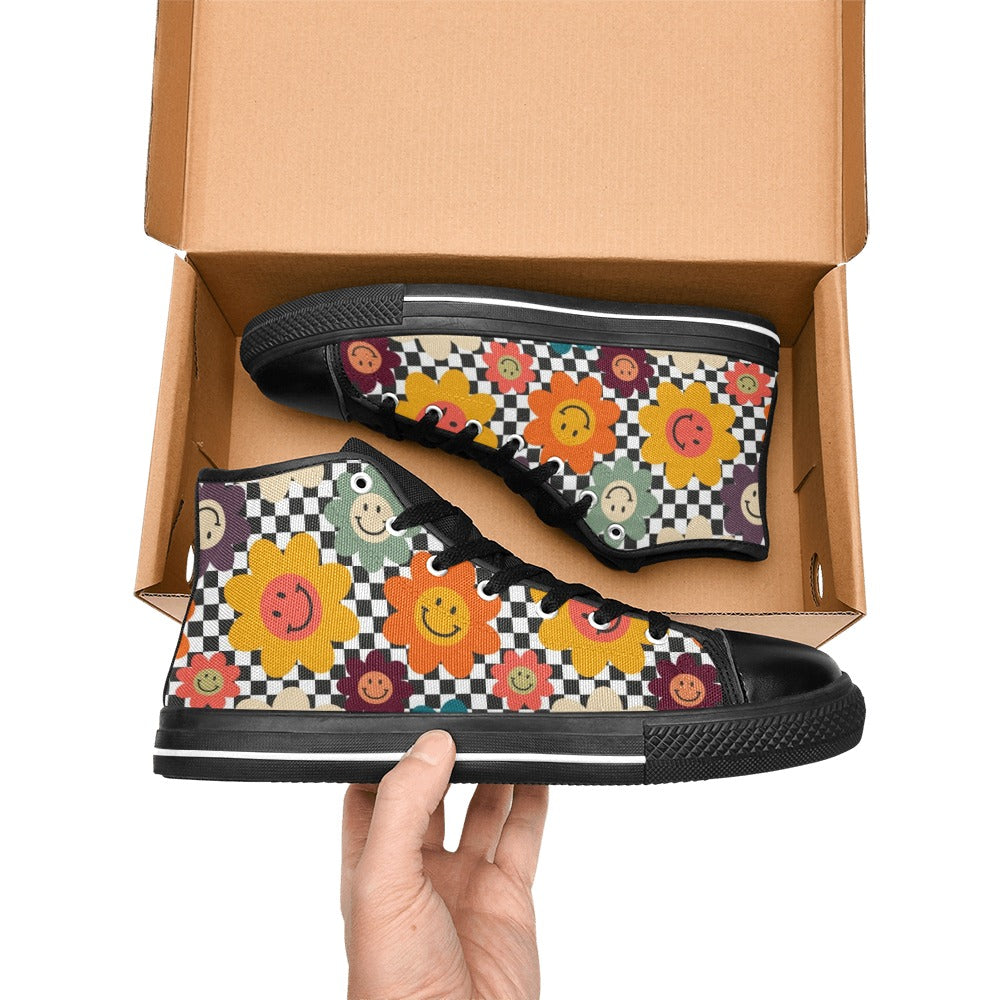 Happy Retro Flowers - Men's High Top Canvas Shoes