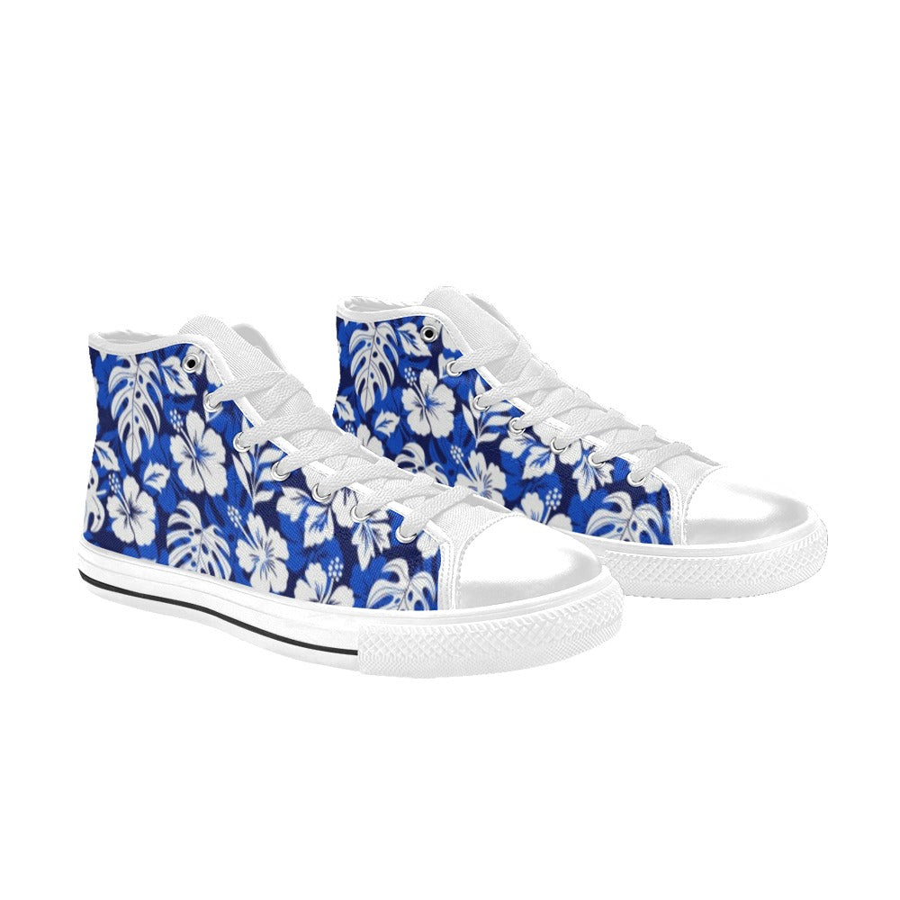 Blue Hawaiian Floral - Women's High Top Canvas Shoes Womens Classic High Top Shoes Plants Printed Offshore
