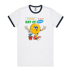A Little Ray Of Sunshine - Staple Ringer Tee White Navy Ringer T-Shirt Positivity Printed In Australia